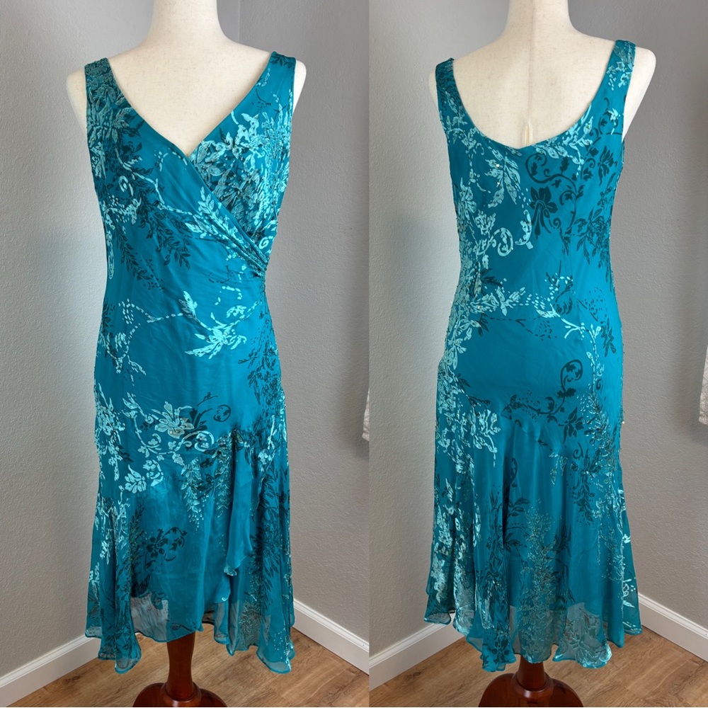 Alex Evenings Silk Blend Teal High Low Floral Dress Women’s Size 12p